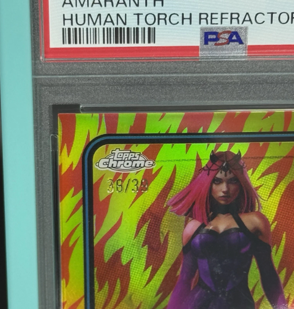 2025 Topps Chrome Marvel Amaranth 1st Appearance Human Torch Refractor 36/39 PSA 10 GEM MINT