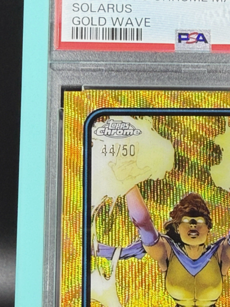 2025 Topps Chrome Marvel Solarus 1st Appearance Gold Wave 44/50 PSA 8 NM-MT