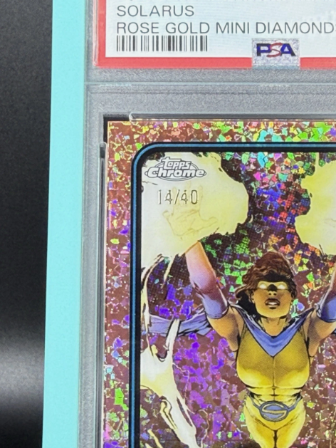 2025 Topps Chrome Marvel Solarus 1st Appearance Rose Gold Mini Diamonds 14/40 PSA 7