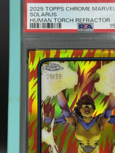 2025 Topps Chrome Marvel Solarus 1st Appearance Human Torch Refractor 09/39 PSA 7 NM