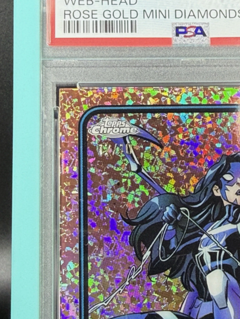 2025 Topps Chrome Marvel Web-Head 1st Appearance Rose Gold Mini Diamonds 12/40 PSA 8 NM-MT