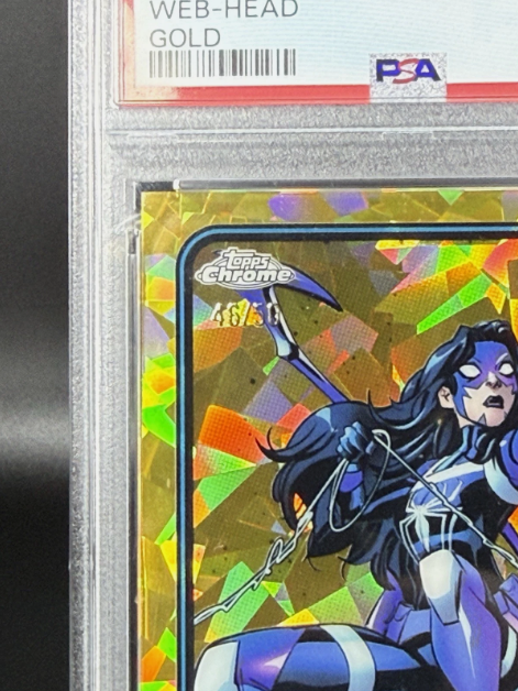 2025 Topps Chrome Marvel Sapphire Web-Head 1st Appearance Gold 46/50 PSA 8 NM-MT