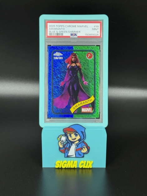 2025 Topps Chrome Marvel Amaranth 1st Appearance Blue & Green Shimmer 130/199 PSA 9 MINT