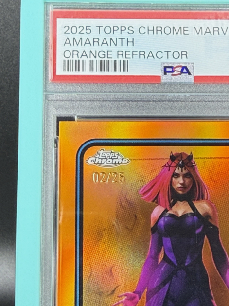 2025 Topps Chrome Marvel Amaranth 1st Appearance Orange Refractor 02/25 PSA 9 MINT
