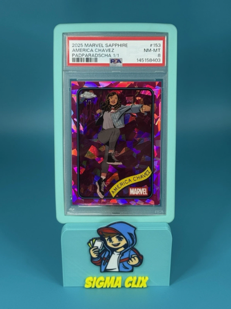 2025 Topps Chrome Marvel Sapphire America Chavez Padparadscha 1/1 PSA 8 NM-MT