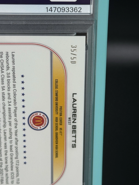 2022 Topps Chrome McDonald's All-American Lauren Betts Gold 35/50 PSA 9 MINT