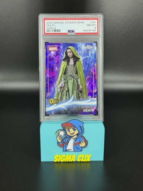 2025 Topps Chrome Marvel Studios Sapphire Death Rio Vidal DEBUT Purple 03/15 PSA 8 NM-MT