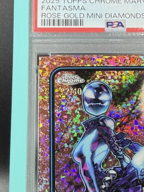 2025 Topps Chrome Marvel Fantasma 1st Appearance Rose Gold Mini Diamonds 22/40 PSA 8 NM-MT