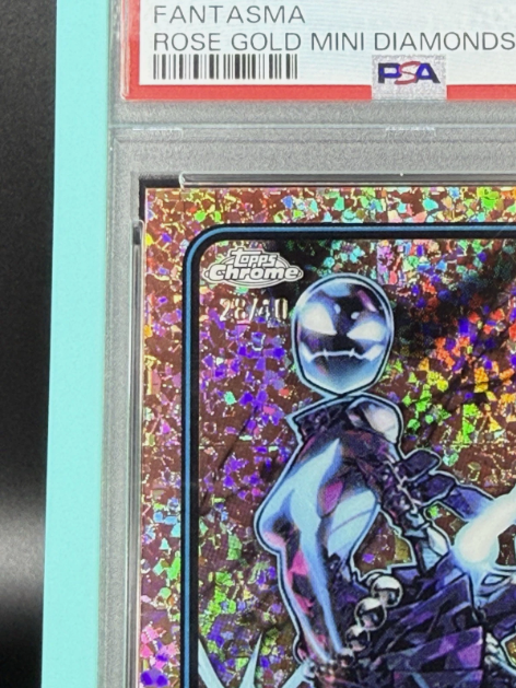 2025 Topps Chrome Marvel Fantasma 1st Appearance Rose Gold Mini Diamonds 28/40 PSA 9 MINT