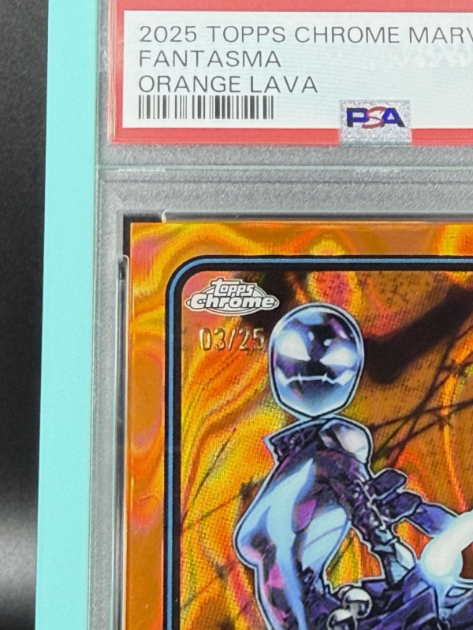 2025 Topps Chrome Marvel Fantasma 1st Appearance Orange Lava 03/25 PSA 8 NM-MT