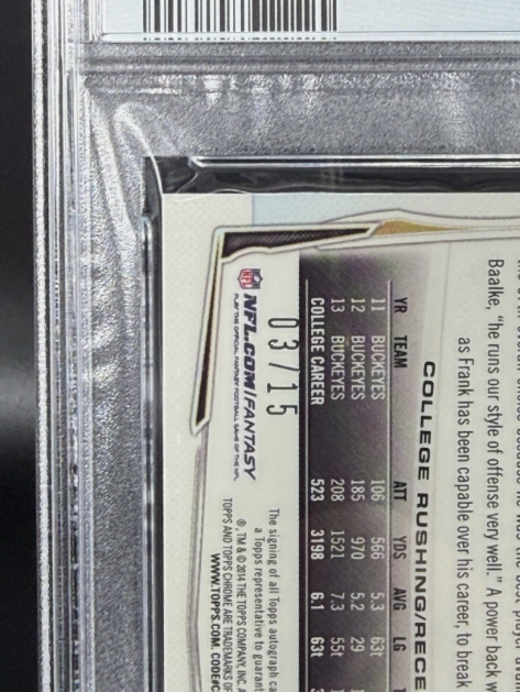 2014 Topps Chrome Mini Carlos Hyde RC On-Card Auto Pulsar Refractor 03/15 PSA 9 MINT