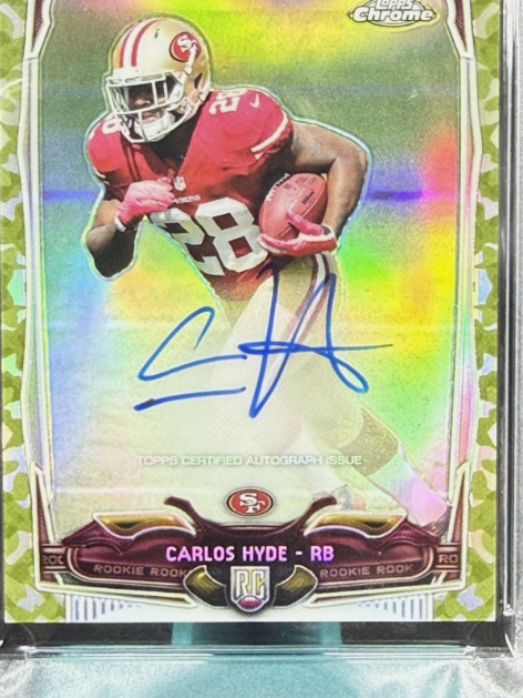 2014 Topps Chrome Mini Carlos Hyde RC On-Card Auto Camo Refractor 96/99 PSA 9 MINT