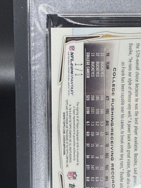 2014 Topps Chrome Mini Carlos Hyde RC Auto SUPERFRACTOR 1/1 PSA 10 GEM MINT