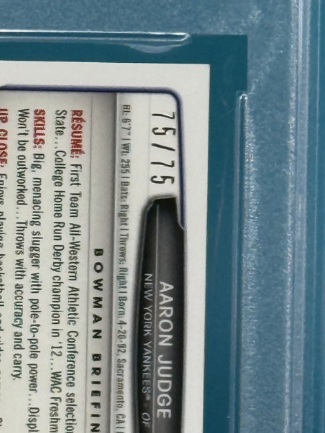 2013 Bowman Chrome Aaron Judge Mini Green Refractor 75/75 BOOKEND PSA 9 MINT