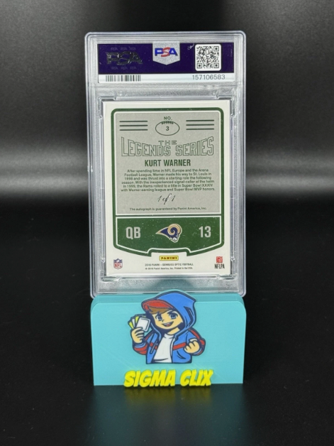 2016 Panini Donruss Optic Kurt Warner The Legend Series Auto Gold Vinyl 1/1 PSA 9 MINT AUTO 10