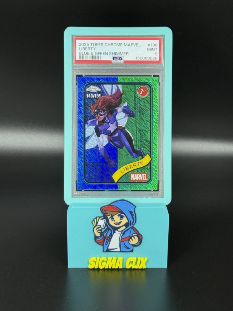 2025 Topps Chrome Marvel Liberty 1st Appearance Blue & Green Shimmer 143/199 PSA 9 MINT