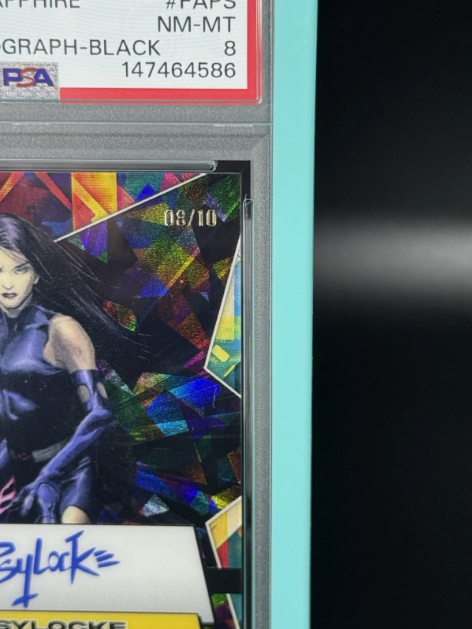 2025 Topps Chrome Marvel Sapphire Psylocke Facsimile Autograph Black 08/10 PSA 8 NM-MT