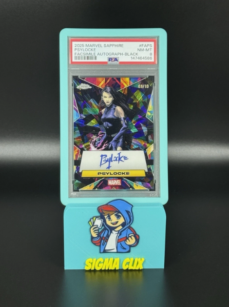 2025 Topps Chrome Marvel Sapphire Psylocke Facsimile Autograph Black 08/10 PSA 8 NM-MT