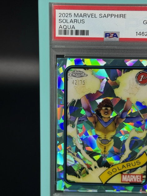 2025 Topps Chrome Marvel Sapphire Solarus 1st Appearance Aqua 42/75 PSA 10 GEM MINT