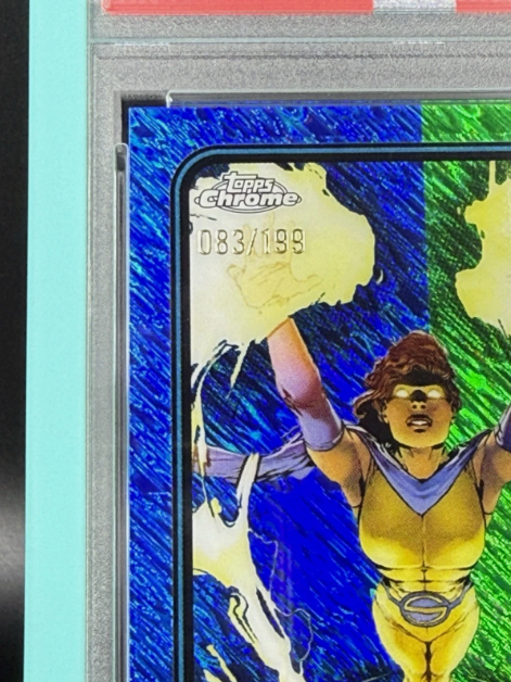 2025 Topps Chrome Marvel Solarus 1st Appearance Blue & Green Shimmer 083/199 PSA 8 NM-MT