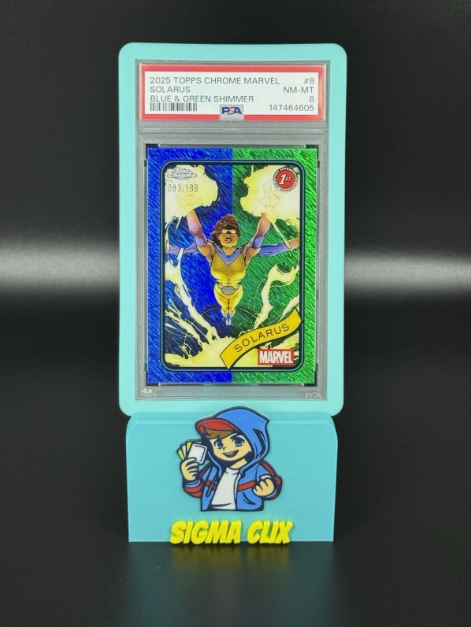 2025 Topps Chrome Marvel Solarus 1st Appearance Blue & Green Shimmer 083/199 PSA 8 NM-MT