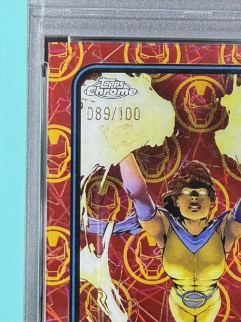 2025 Topps Chrome Marvel Solarus 1st Appearance Iron Man Red & Gold Lazer 089/100 PSA 9 MINT