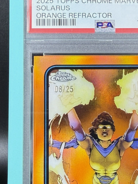 2025 Topps Chrome Marvel Solarus 1st Appearance Orange Refractor 08/25 PSA 8 NM-MT