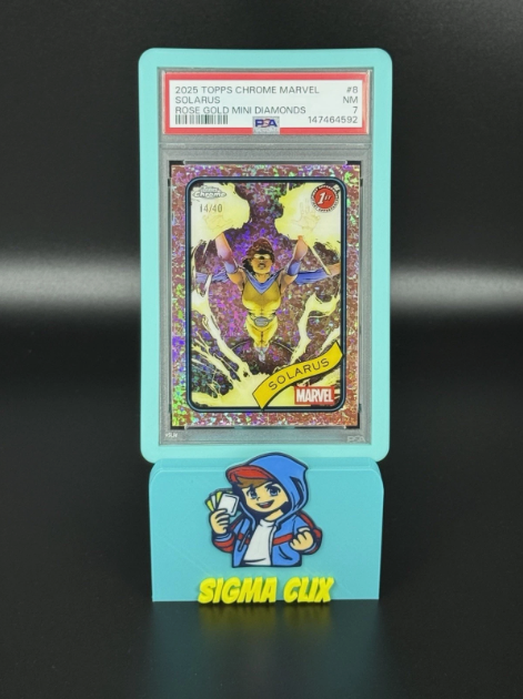 2025 Topps Chrome Marvel Solarus 1st Appearance Rose Gold Mini Diamonds 14/40 PSA 7