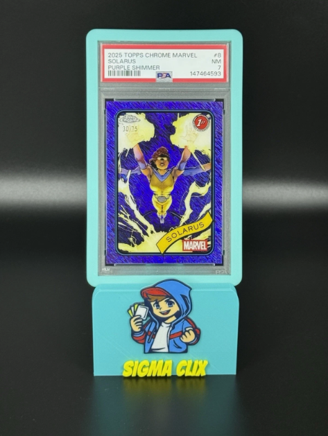 2025 Topps Chrome Marvel Solarus 1st Appearance Purple Shimmer 30/75 PSA 7 NM