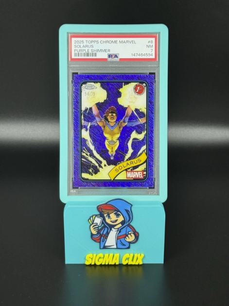 2025 Topps Chrome Marvel Solarus 1st Appearance Purple Shimmer 54/75 PSA 7 NM