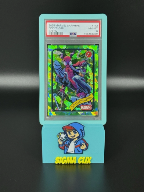 2025 Topps Chrome Marvel Sapphire Spider-Girl 1st Appearance Green 55/99 PSA 8 NM-MT