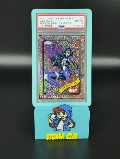 2025 Topps Chrome Marvel Web-Head 1st Appearance Rose Gold Mini Diamonds 12/40 PSA 8 NM-MT