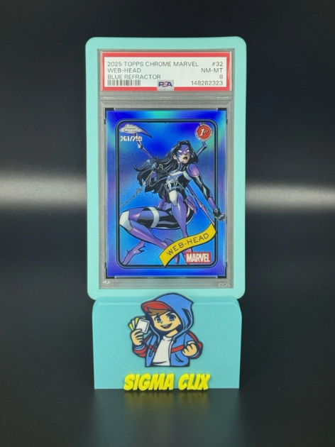 2025 Topps Chrome Marvel Web-Head 1st Appearance Blue Refractor 261/299 PSA 8 NM-MT
