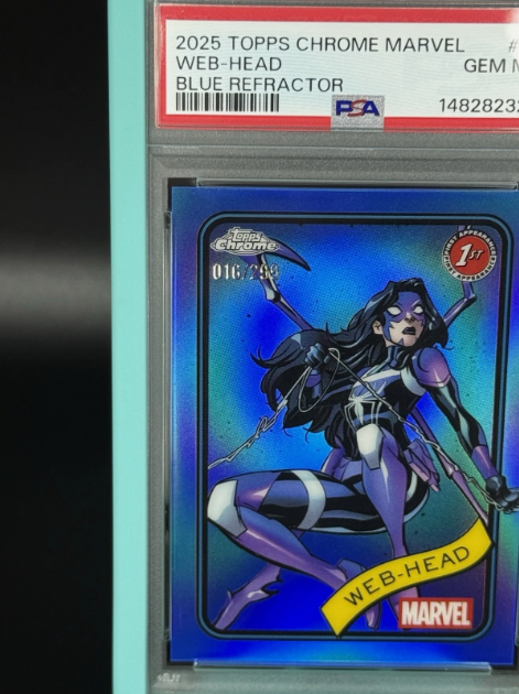 2025 Topps Chrome Marvel Web-Head 1st Appearance Blue Refractor 016/299 PSA 10 GEM MINT