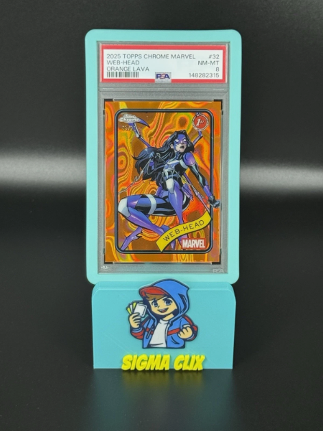 2025 Topps Chrome Marvel Web-Head 1st Appearance Orange Lava 19/25 PSA 8 NM-MT