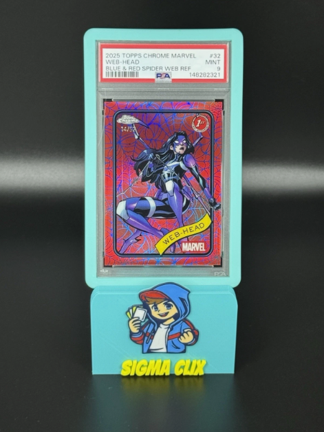 2025 Topps Chrome Marvel Web-Head 1st Appearance Blue & Red Spider Web Refractor 14/62 PSA 9 MINT