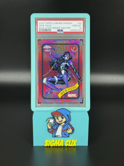 2025 Topps Chrome Marvel Web-Head 1st Appearance Blue & Red Spider Web Refractor 15/62 PSA 10 GEM MINT